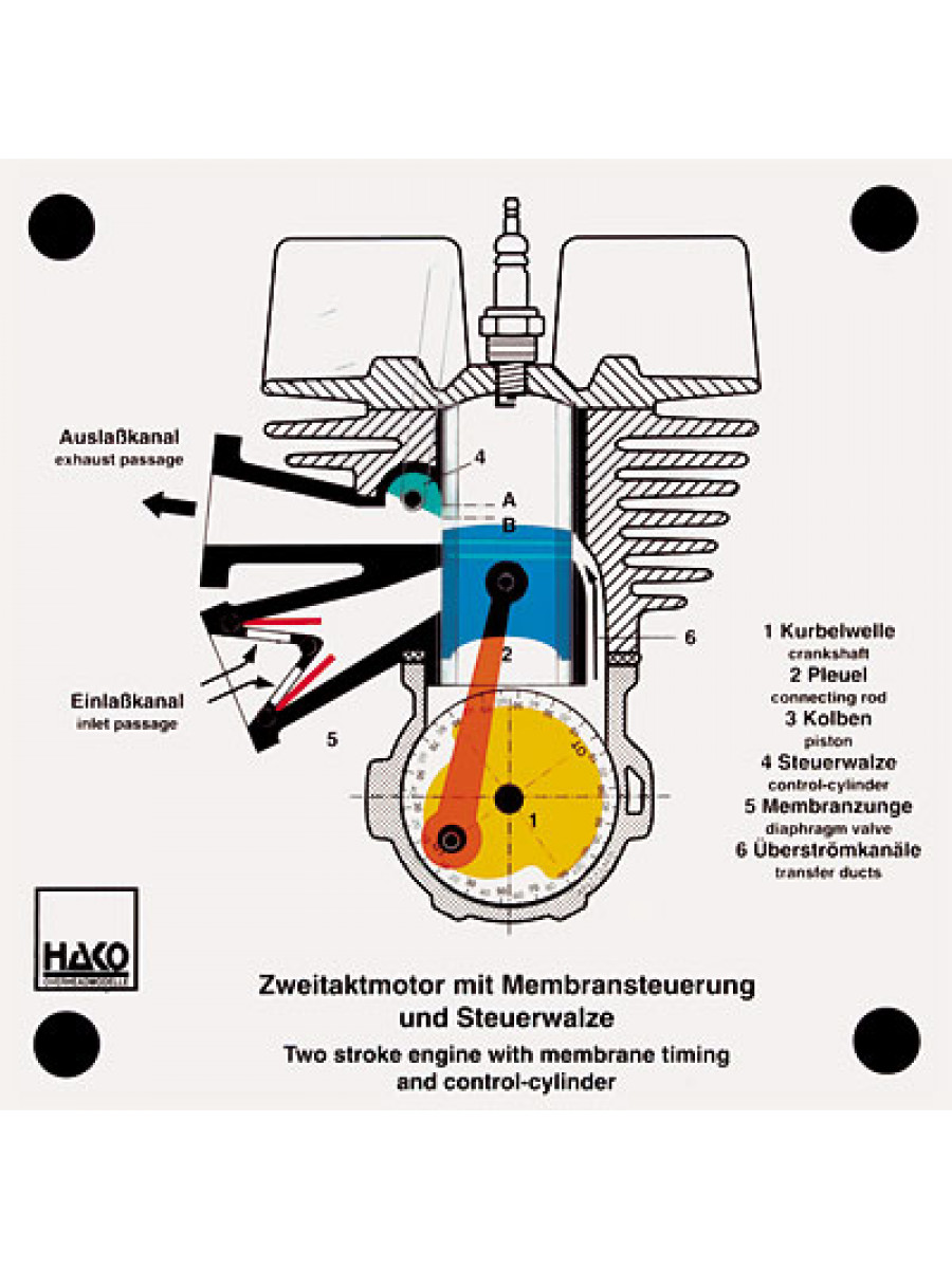 Two stroke engine with diaphragm timing and control cylinder